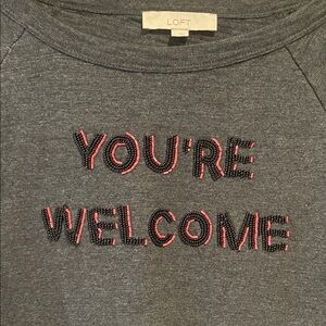 LOFT Charcoal Sweatshirt with Beaded Text